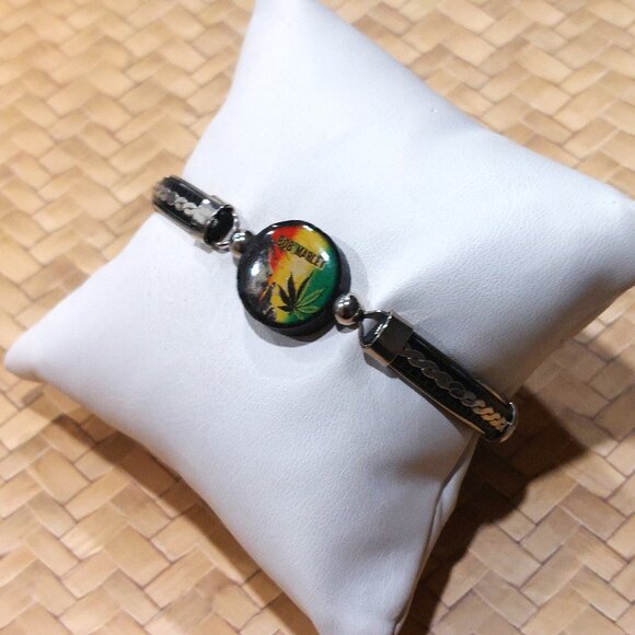 BOB MARLEY Unisex Leather/Silver Hook Friendship Bracelet w/Bob Marley Pendant - Picture 5 of 7